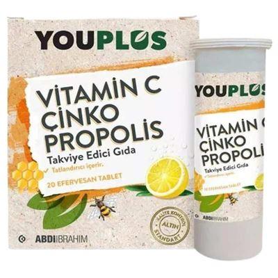 Youplus Vitamin C Çinko Propolis Takviye Edici Gıda 20 Efervesan Tablet