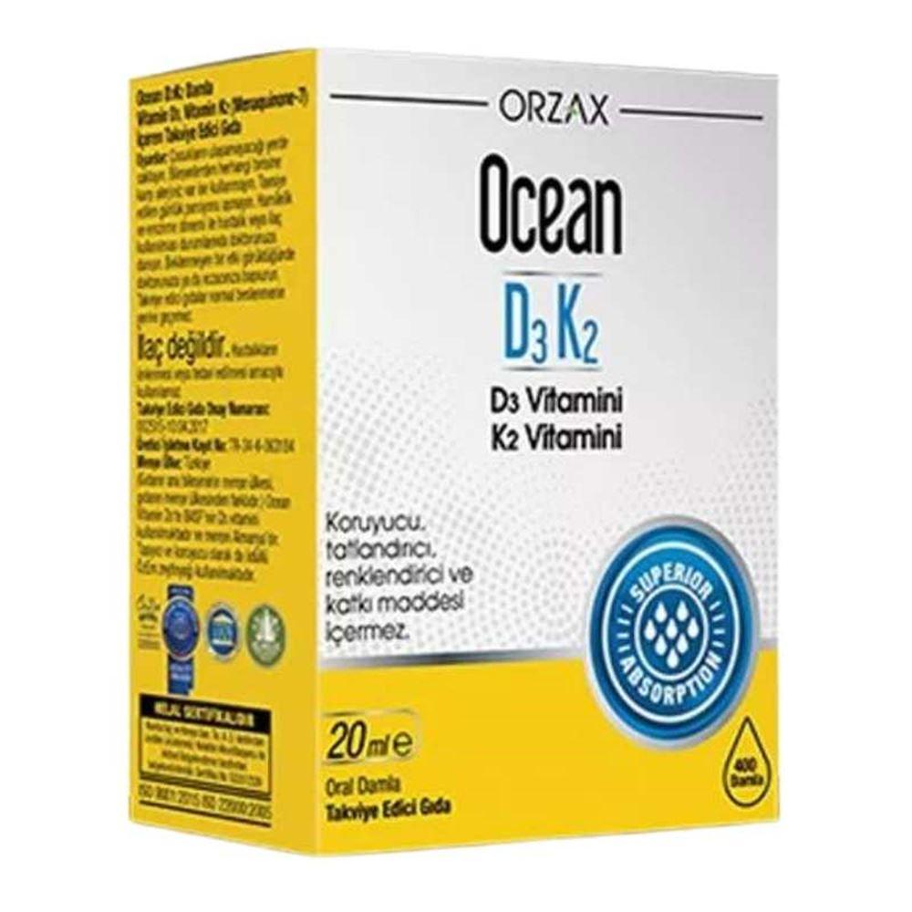 Orzax Ocean D3K2 20 ml Damla D3 vitamini & K2 Vitamini