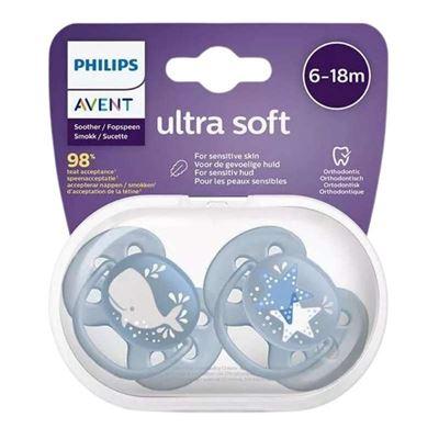 Philips Avent Ultra Soft Desenli 6-18 Ay İkili Emzik Seti (Mavi)
