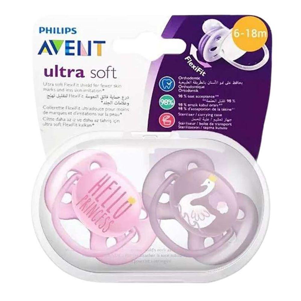 Philips Avent Ultra Soft Desenli 6-18 Ay İkilli Emzik Seti (Pembe-Mor)