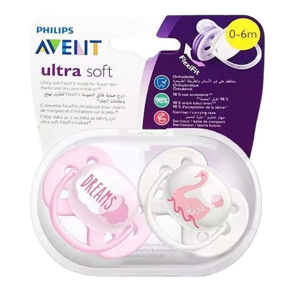 Philips Avent Ultra Soft Desenli 0-6 Ay İkili Emzik Seti (Beyaz-Pembe)