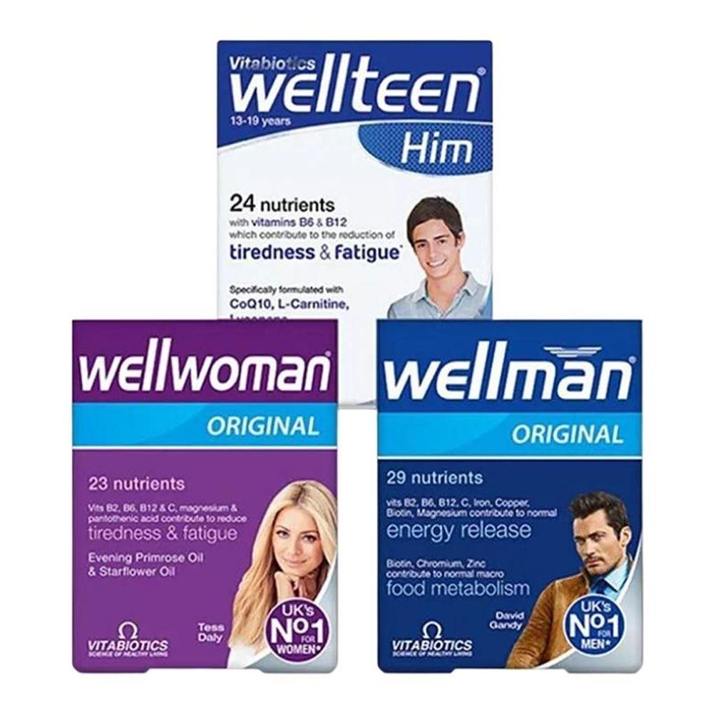 Vitabiotics Wellwoman & Wellman & Wellteen Him - Anne, Baba ve 13-19 Yaş Genç Erkek Paketi
