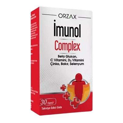 Orzax İmunol Complex Beta Glukan, C Vitamini, D3 vitamini, Çinko, Bakır ve Selenyum İçeren Takviye Edici Gıda 30 Kapsül