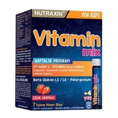 Nutraxin Vitamin Mix Çilek Aromalı +4 Yaş Takviye Edici Gıda 25 ml x 7 Saşe