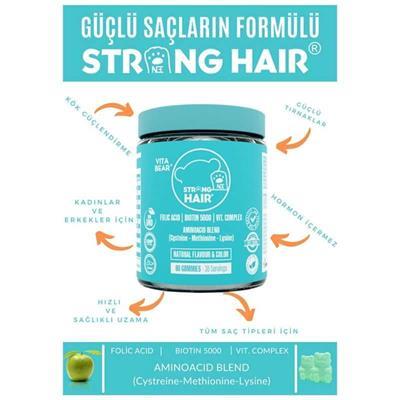 Vita Bear Strong Hair Gummy Vitamin - Biotin İçeren Çiğnenebilir Saç Vitamini 60 Adet