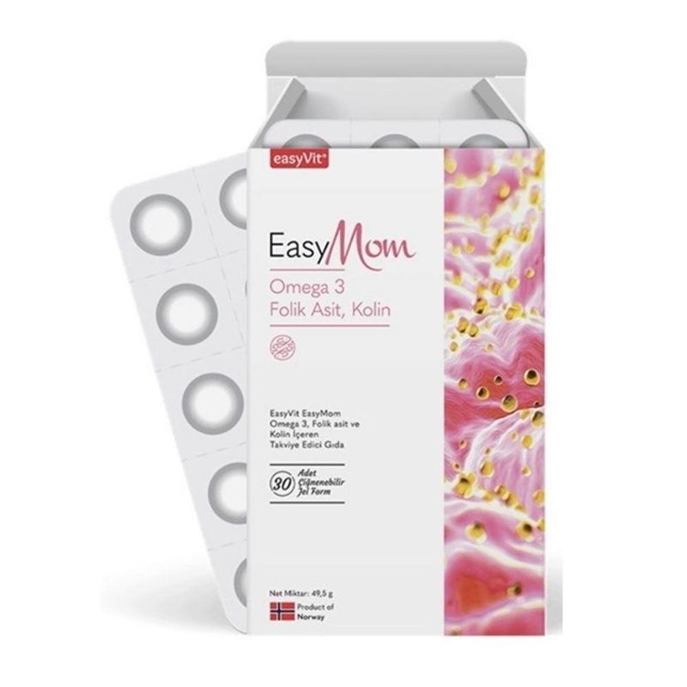 EasyVit EasyMom Omega 3, Folik Asit ve Kolin İçeren 30 Adet Çiğnenebilir Jel Kapsül