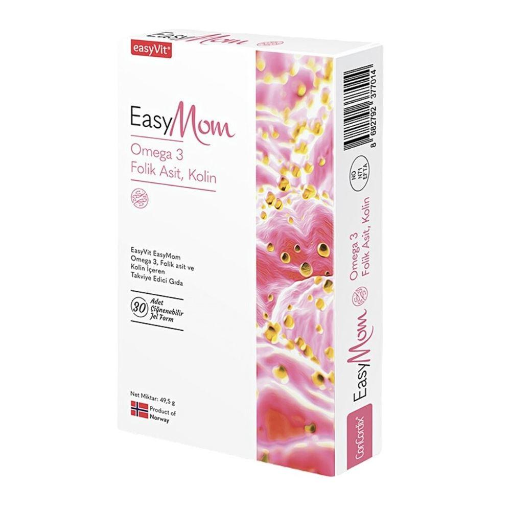 EasyVit EasyMom Omega 3, Folik Asit ve Kolin İçeren 30 Adet Çiğnenebilir Jel Kapsül