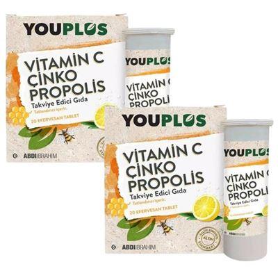 Youplus Vitamin C Çinko Propolis Takviye Edici Gıda 20 Efervesan Tablet X2 Adet	