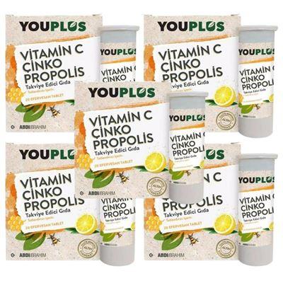Youplus Vitamin C Çinko Propolis Takviye Edici Gıda 20 Efervesan Tablet X5 Adet
