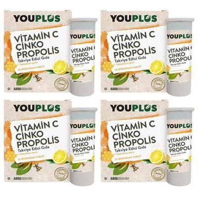 Youplus Vitamin C Çinko Propolis Takviye Edici Gıda 20 Efervesan Tablet X4 Adet