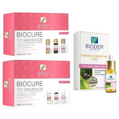 Bioder Biocure Vücut Tüy Azaltıcı Kür 3 x 10ml + Yüz için 3x5ml + Tüy Azaltıcı Karınca Yumurtası Yağı 30 ml