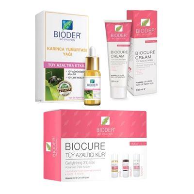 Bioder Biocure Vücut Tüy Azaltıcı Kür 3 x 10ml + Tüy Azaltıcı Karınca Yumurtası Yağı 30 ml + Tüy Azaltıcı Cream Body 130ml